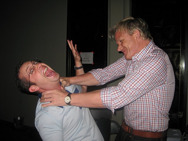 Gordon Ramsay strangles Ben Starr behind the scenes of MasterChef