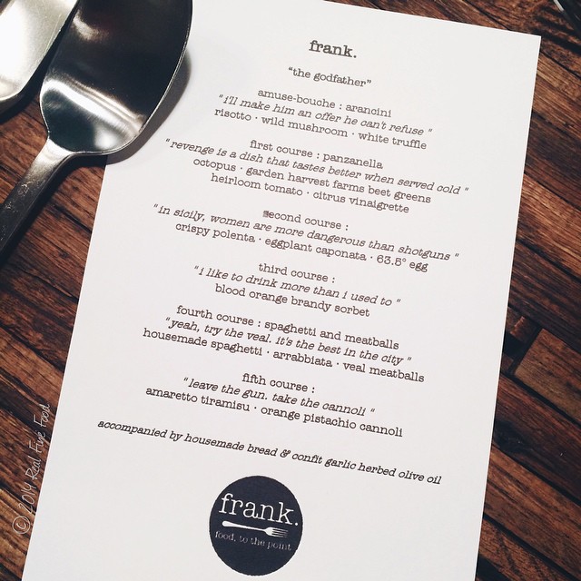 FRANK Godfather menu, Dec 2014